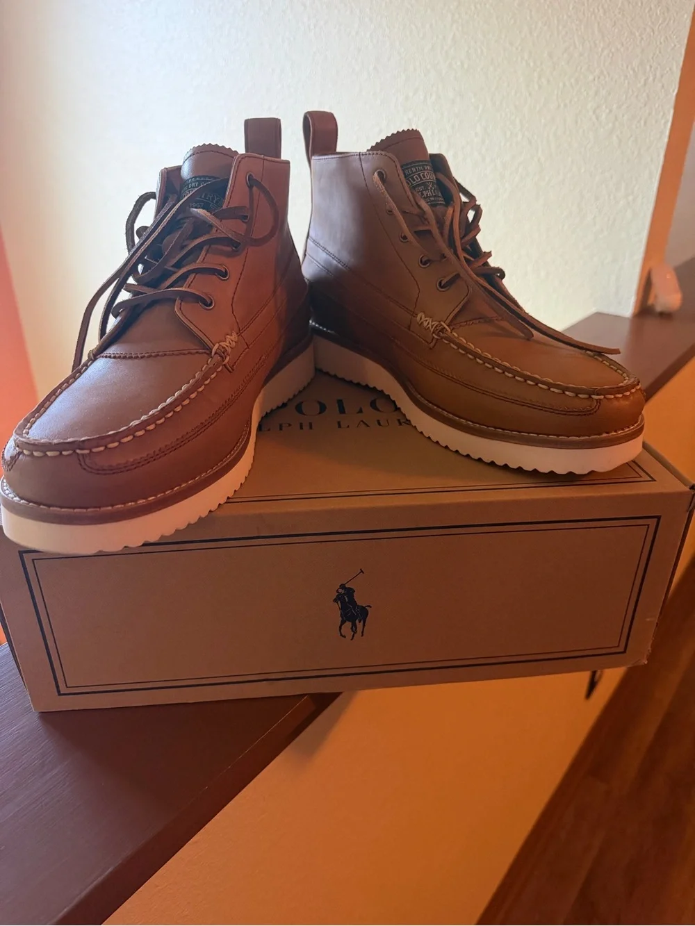 Polo by Ralph Lauren Men's Tan Leather Lace-Up Moc Boots